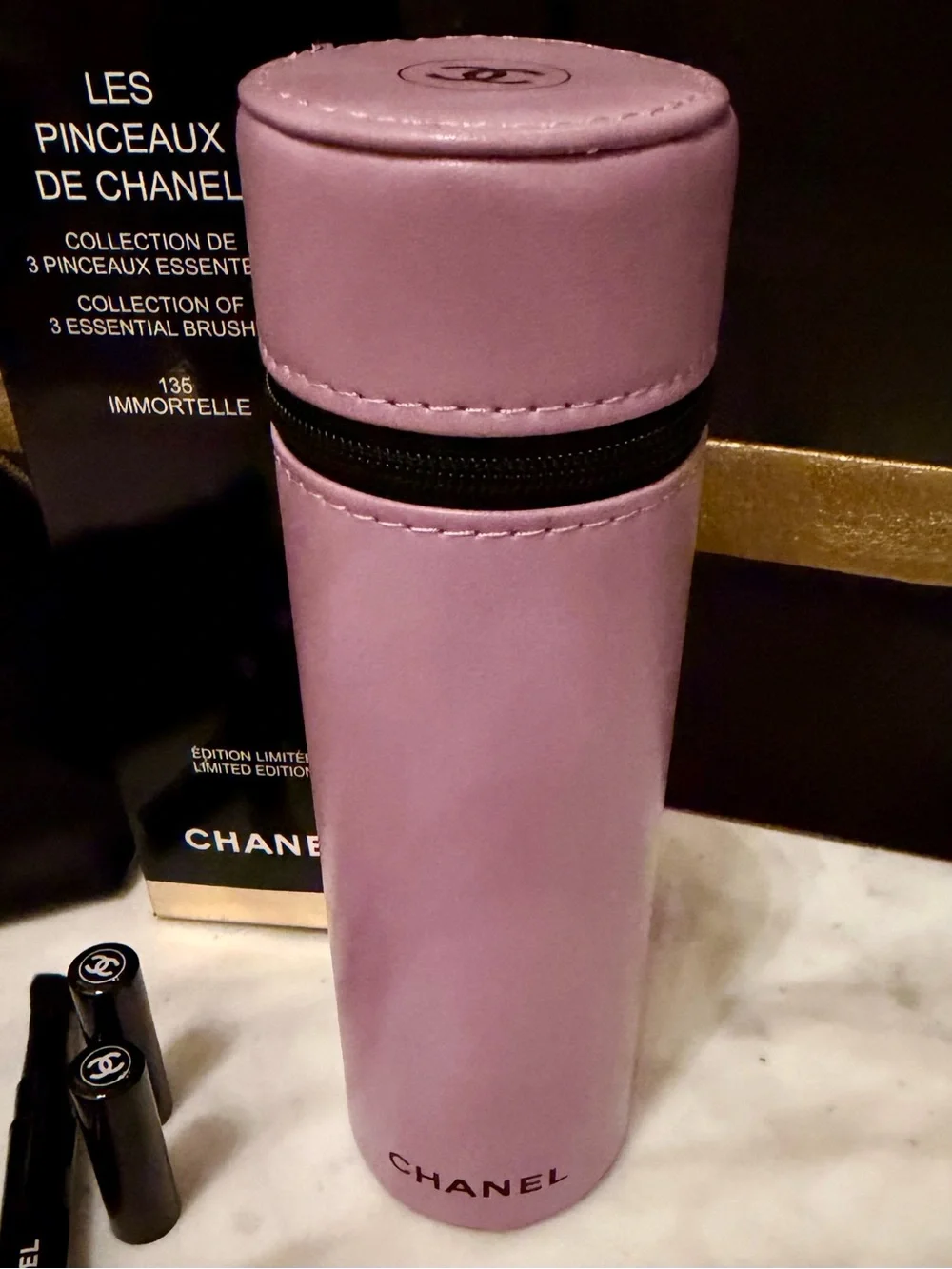 New in Box CHANEL Limited Edition Purple Makeup Bag Brush Travel Set 5 Piece CC